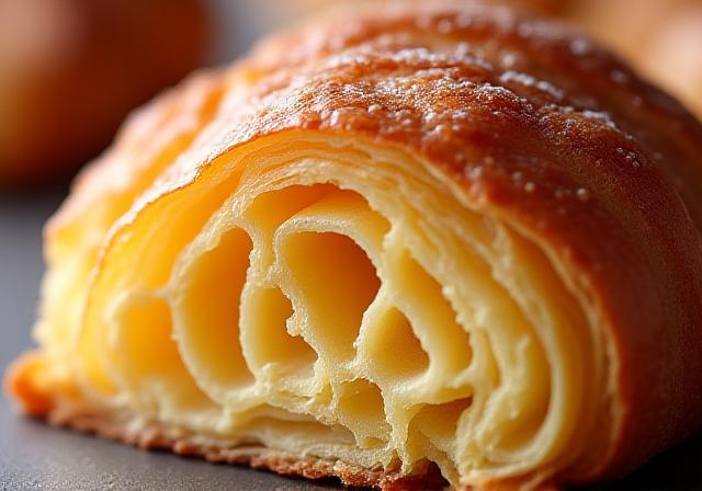 Tværsnit af en croissant visende de perfekte lag